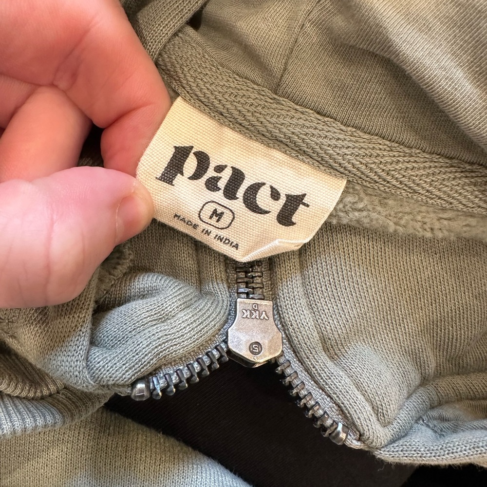 Pact Sage Green Organic Cotton Heavyweight Zip Up Hooded Sweatshirt Medium - Picture 6 of 7